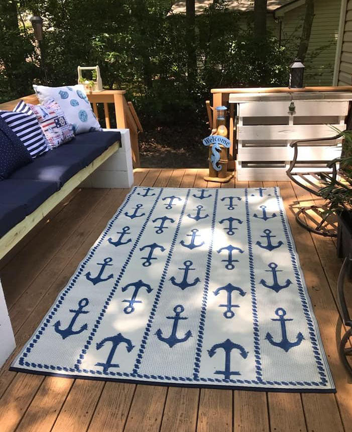 Anchor Blue & White Outdoor Mat