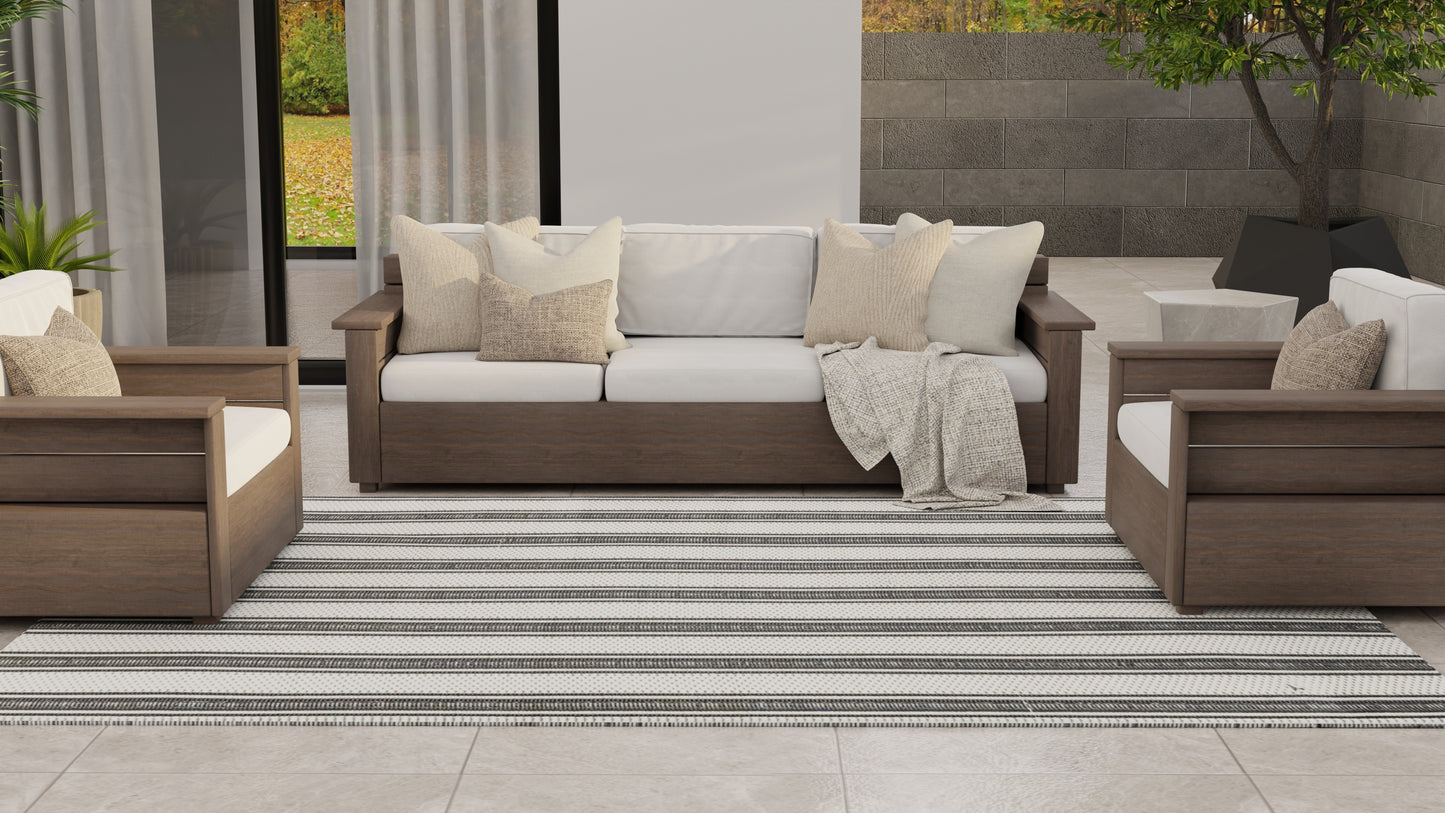 Vertical Stripe Black & Grey Outdoor Mat