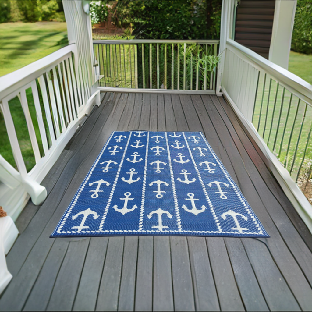 Anchor Blue & White Outdoor Mat