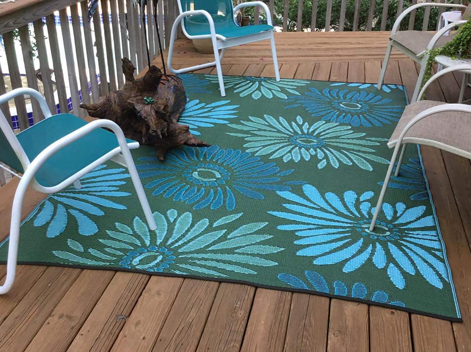 Daisy Aqua & Green Outdoor Mat