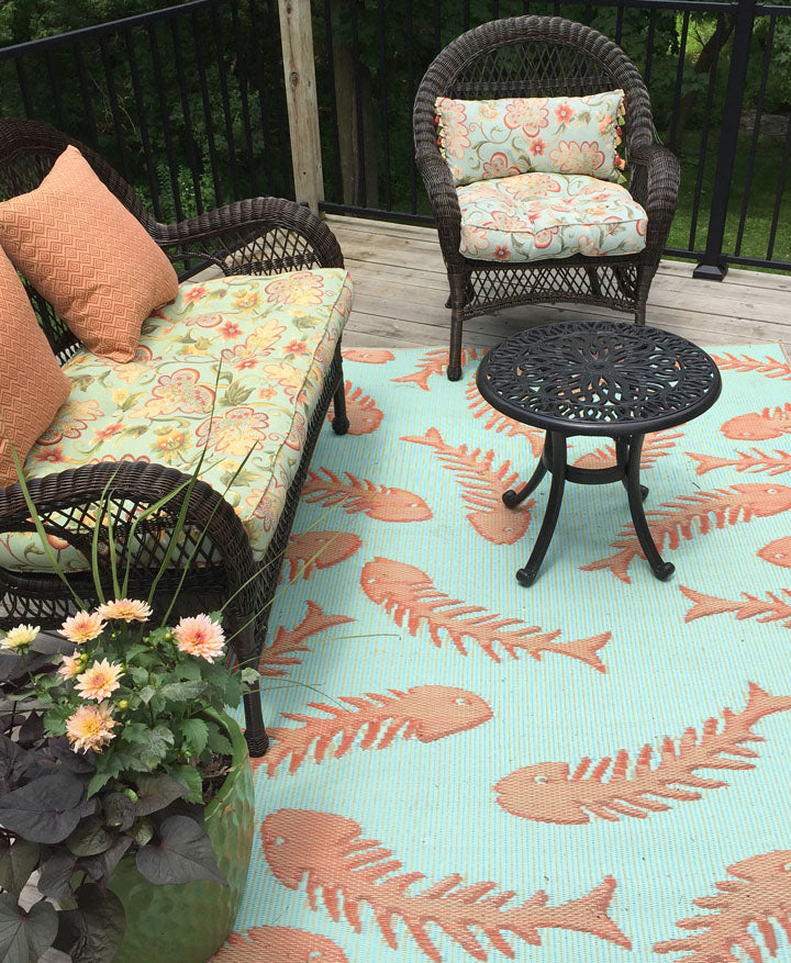 Fishbone Aqua & Salmon Outdoor Mat