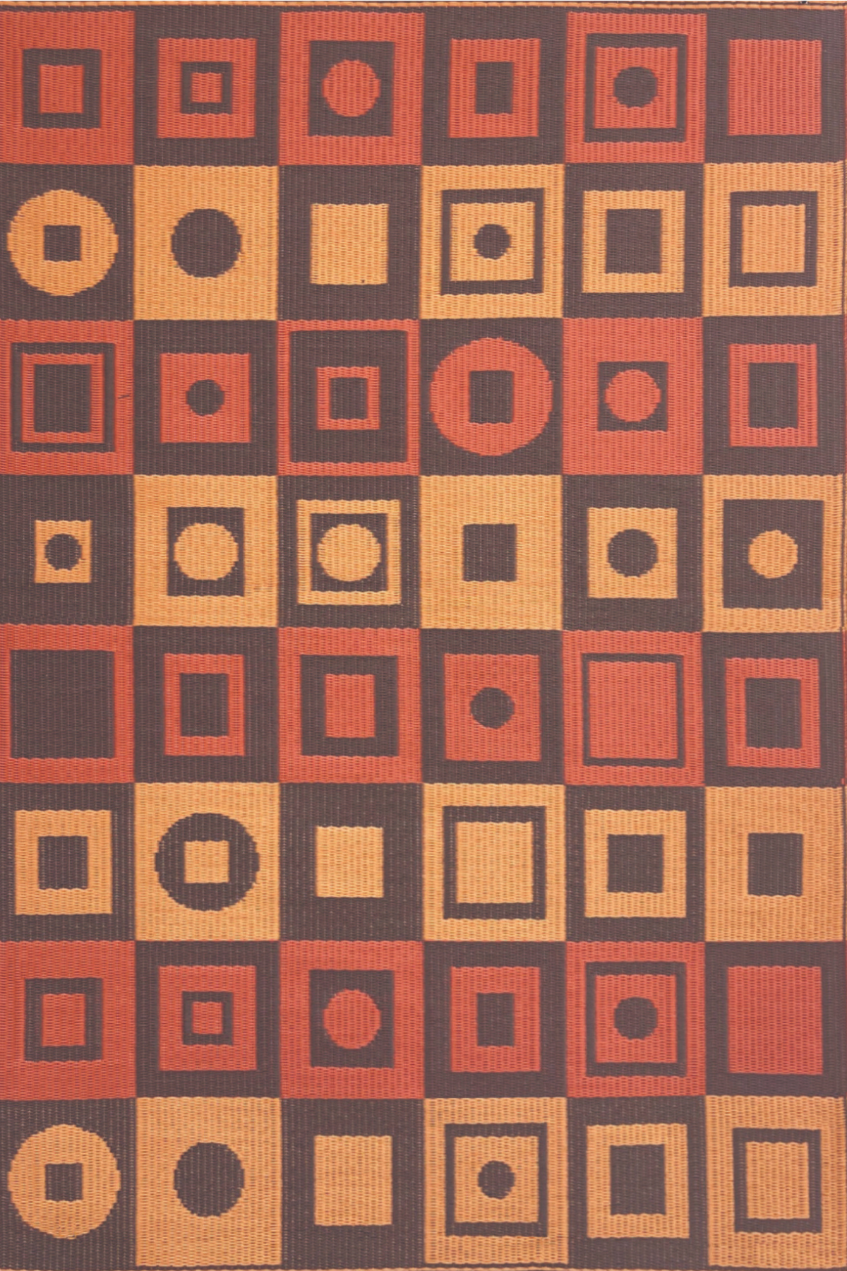 Squares Ochre Brown Outdoor Mat - Earthy Geometric Design | Mad Mats