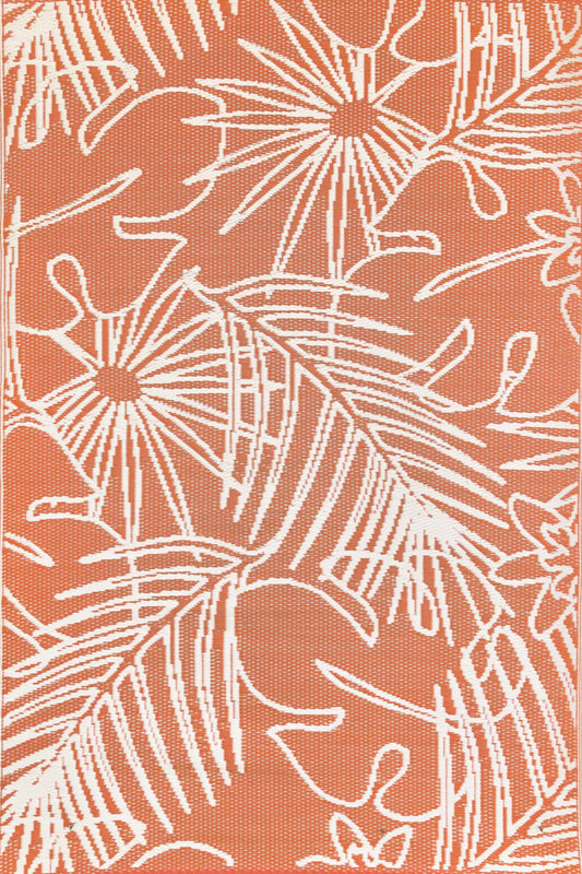 Palm Leaf Salmon & White Outdoor Mat