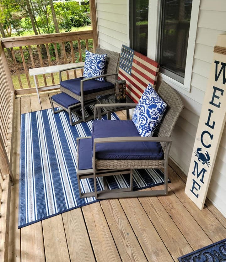 Vertical Stripe Blue & White Outdoor Mat